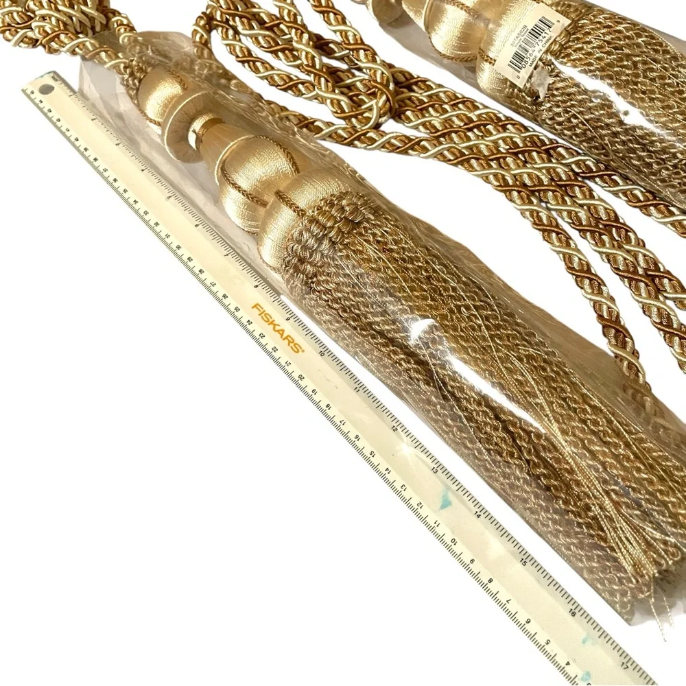 Elegant Gold and White Curtain Tiebacks Heavy Cord Long Full Tassel